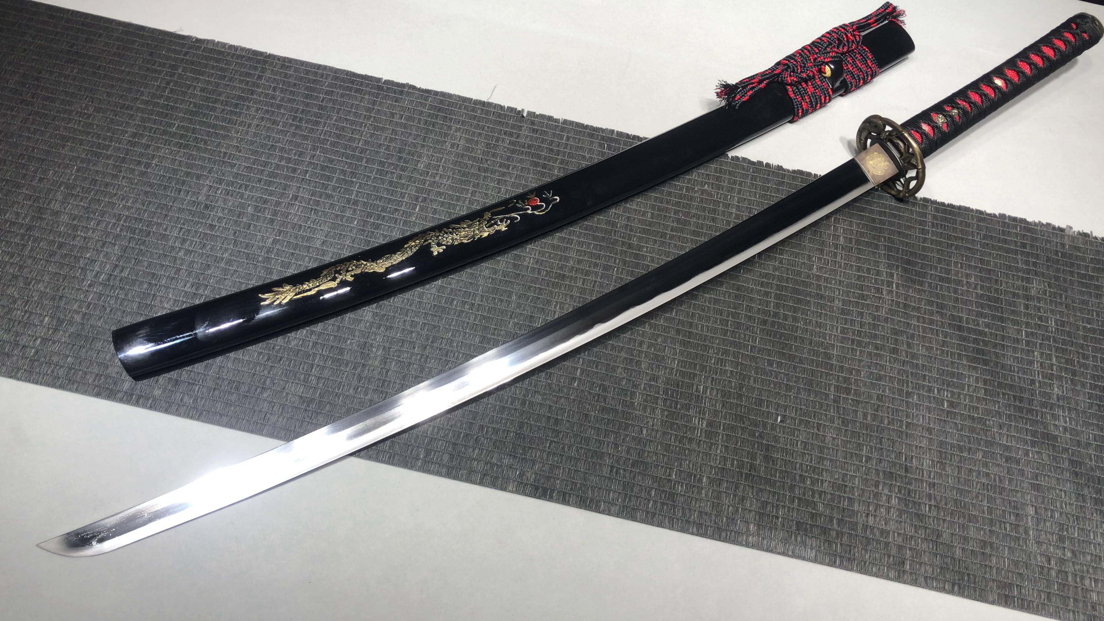 1200 新款手作长款26寸T10烧刃直刃纹武士刀—龙蛇打刀 编号