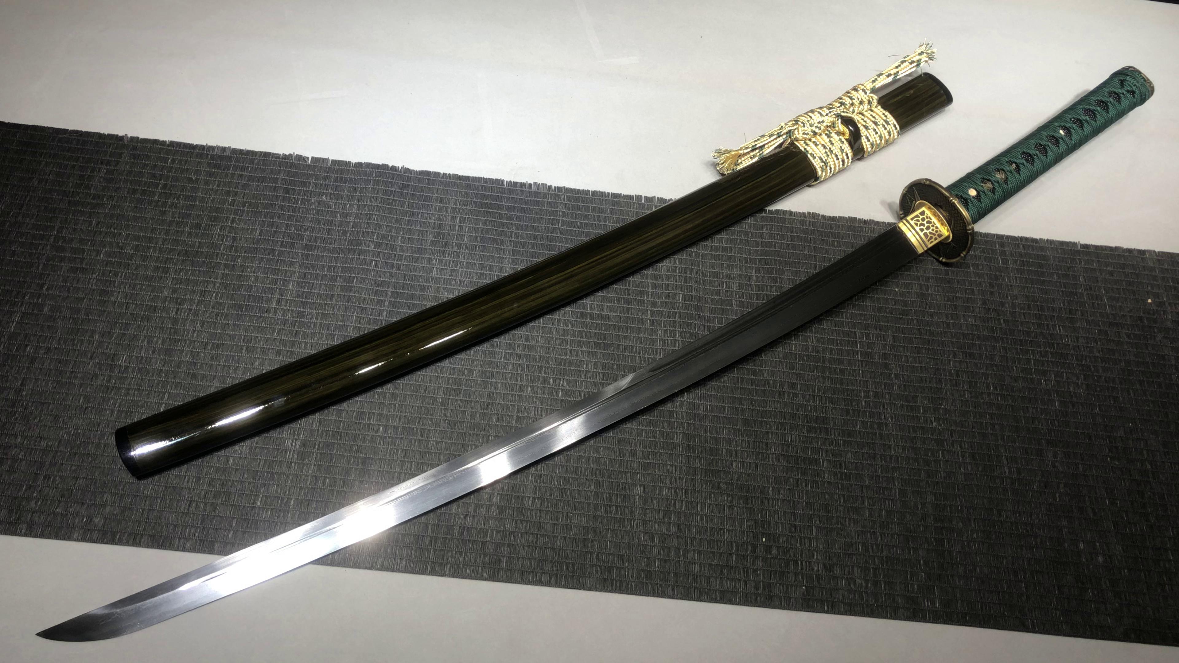 720 新款手作长款26寸花纹钢鹈首造武士刀—竹叶小乌丸 编号