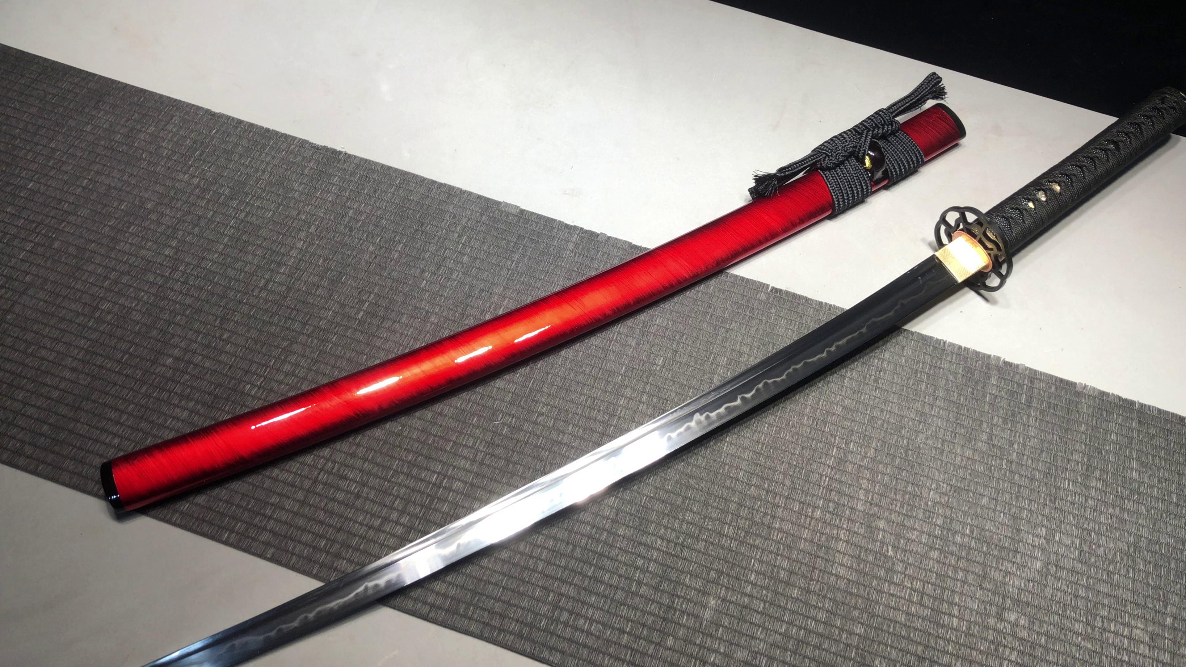 780 新款手作长款26寸T10烧刃武士刀——红月打刀 编号：920872306241154