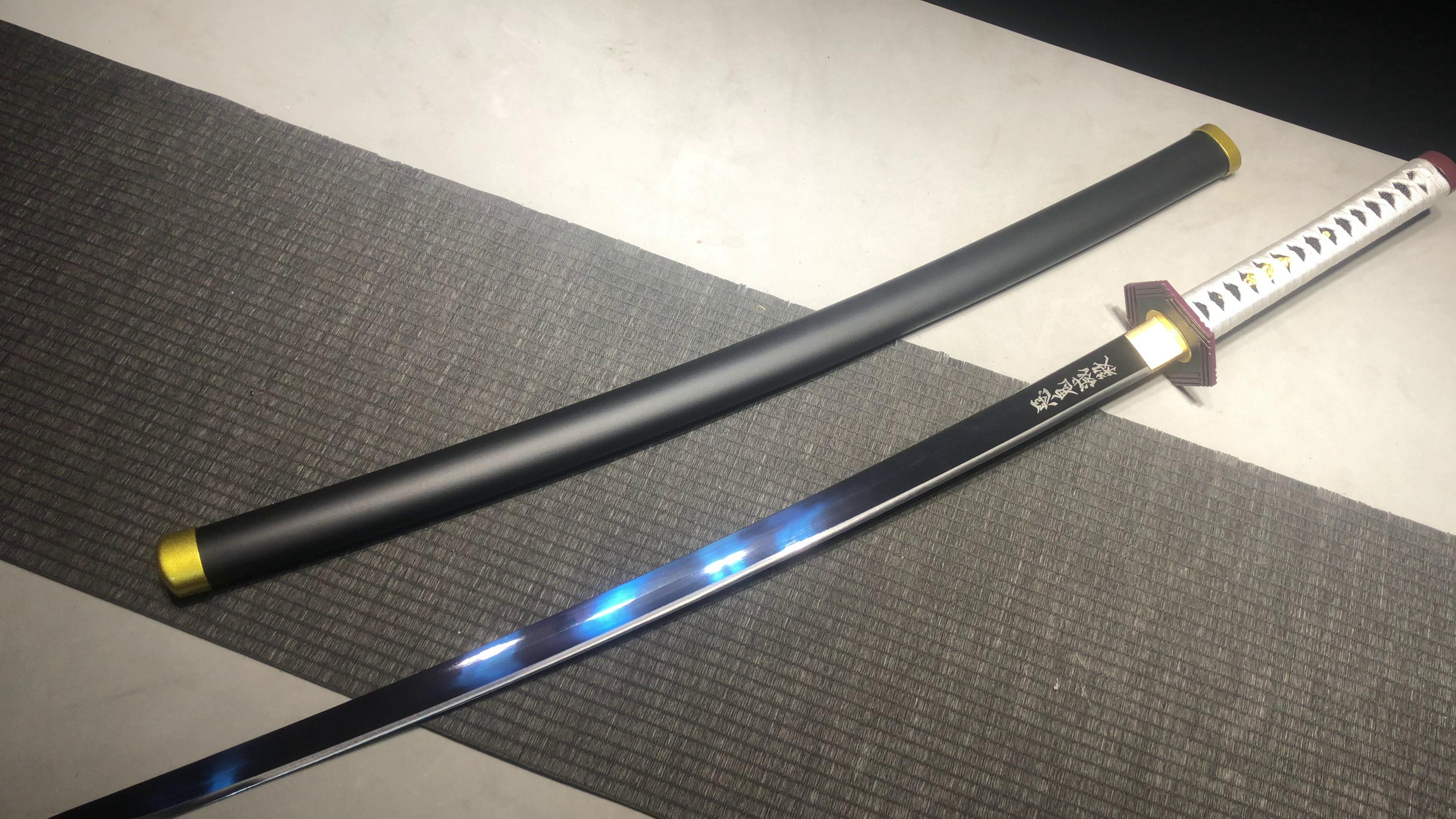 520 新款手作动漫鬼灭之刃系列 长款26寸中碳钢手工武士刀——富康义勇日轮刀（手工版可拆卸） 编号：610872308051247 - 大祚 ...